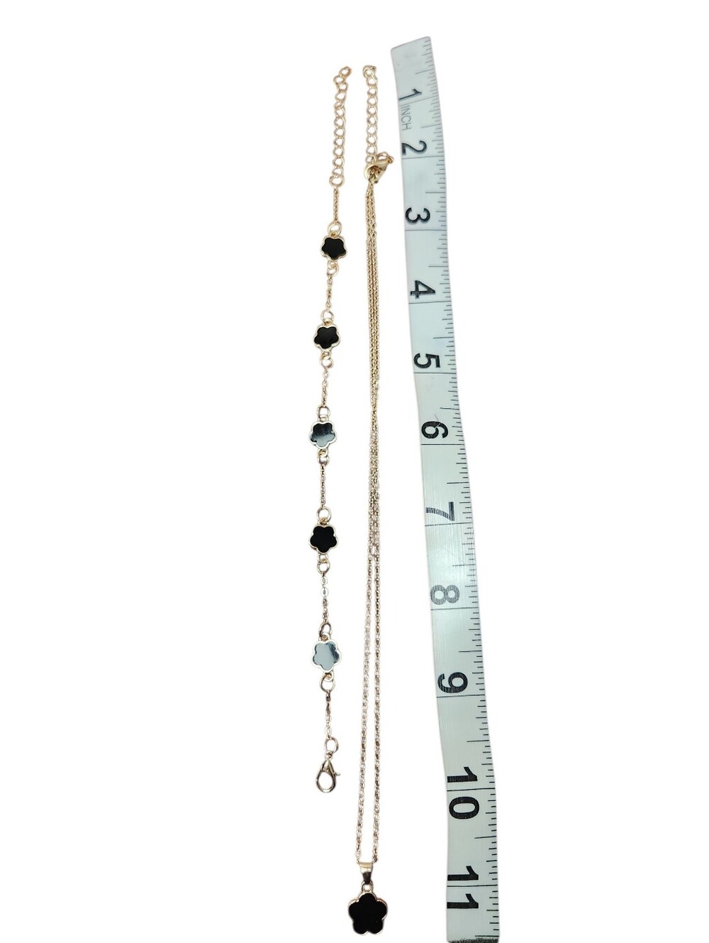 Gold Plated Over Stainless Steel Clover Onyx Necklace, Bracelet,Earrings & Ring - Picture 5 of 5